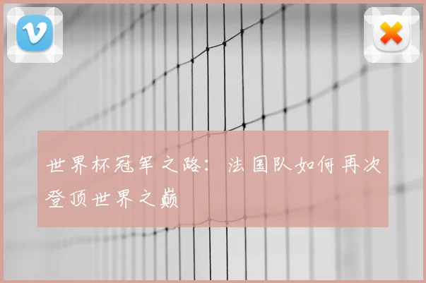 世界杯冠军之路：法国队如何再次登顶世界之巅